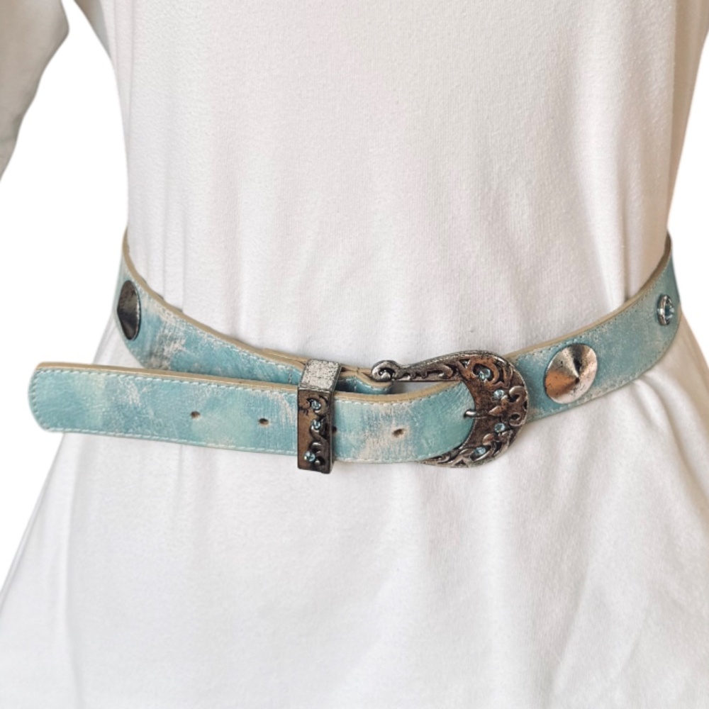 Leatherock Distressed Turquoise Leather Belt Western Buckle XL38